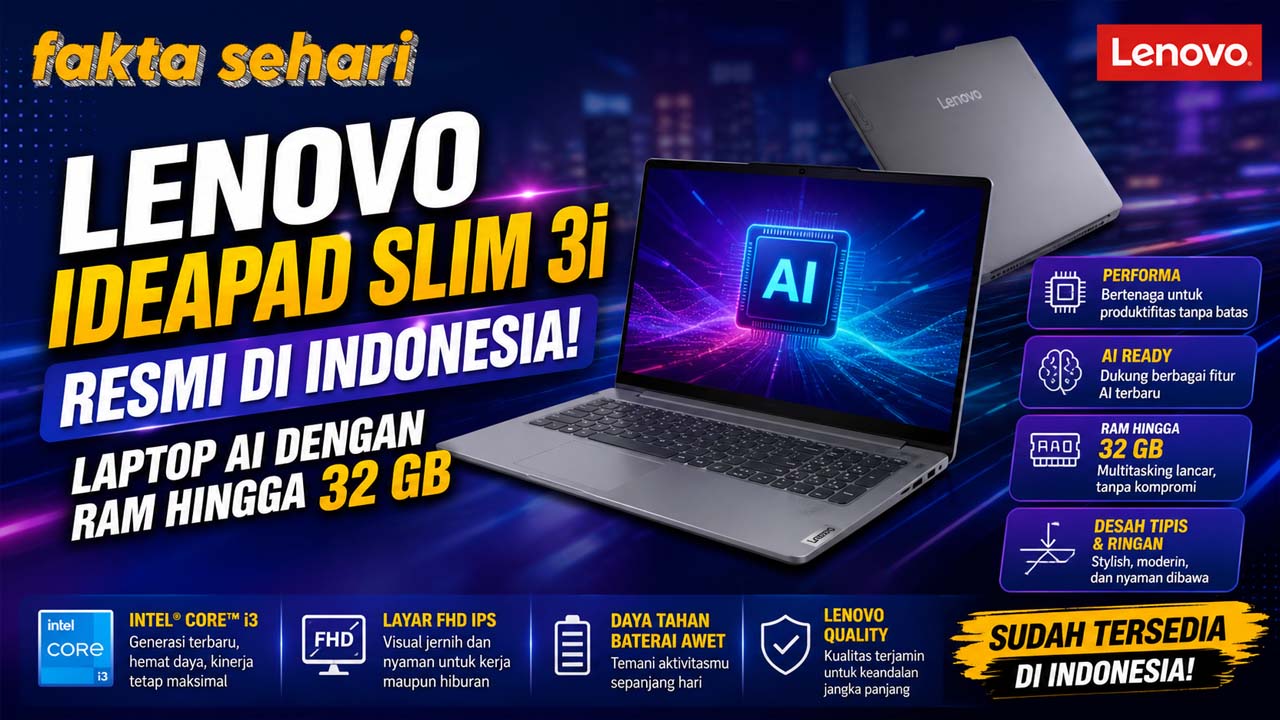Lenovo IdeaPad Slim 3i Resmi di Indonesia, Laptop AI dengan RAM hingga 32 GB